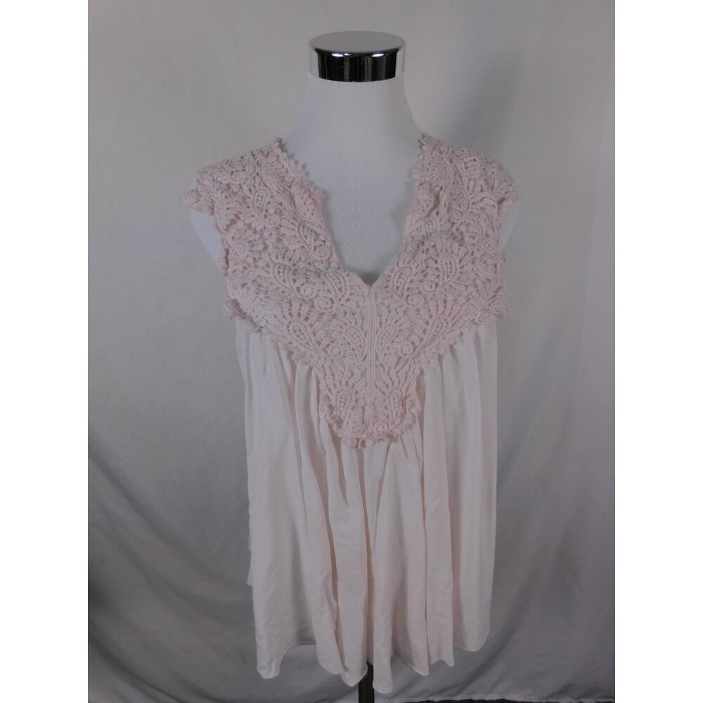 SoHo Chic Top Womens Medium Pink Crochet Lace Yoke Sleeveless Boho Tunic Rayon
